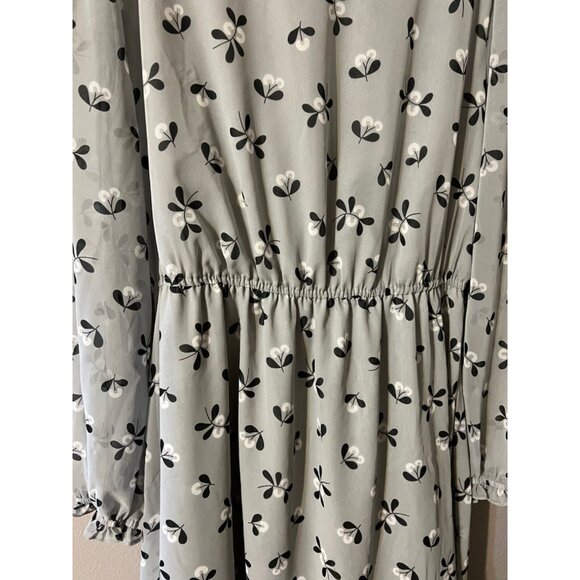 Anne Klein Dress Gray Black Floral XL Extra Large Long Sleeve Blouson Flowy - Picture 5 of 6